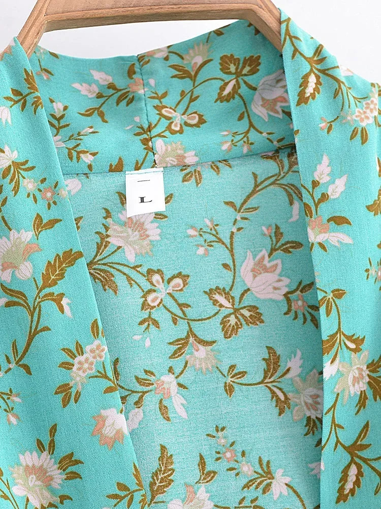 Vintage Boho Kimono Short Robe Bikini Cover Up