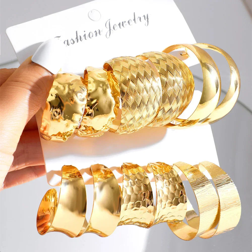 Vintage Big Circle Hoop Earring Set for Women Trendy Geometric Gold Plated Personality Metal Dangle Female Earring Party Jewelry LUXLIFE BRANDS