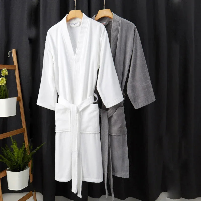 Women 100% Cotton Terry Bath Robe Plus Size Suck Water Towel Bathrobe Kimono Dressing Gown Winter Summer Men Waffle Sleepwear LUXLIFE BRANDS