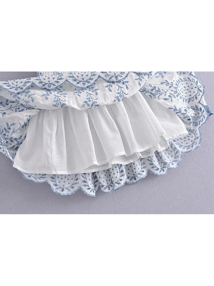 2022 Fashion Women Floral Hollow Out Embroidery Elastic Mini Dress Vintage Long Sleeve Female Super-Short Dress Summer Robe