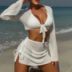 2025 Long Sleeve With Skirt Halter Bikini Women Swimwear Female Swimsuit Four-pieces Bikini set Bather Bathing Suit Swim V6358 Luxlife Brands