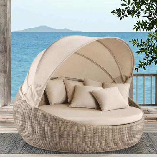 Modern Outdoor Garden Furniture Set Sun Lounger Couch Bed Protective Cover Five Color Options Rattan Wicker Metal Protective