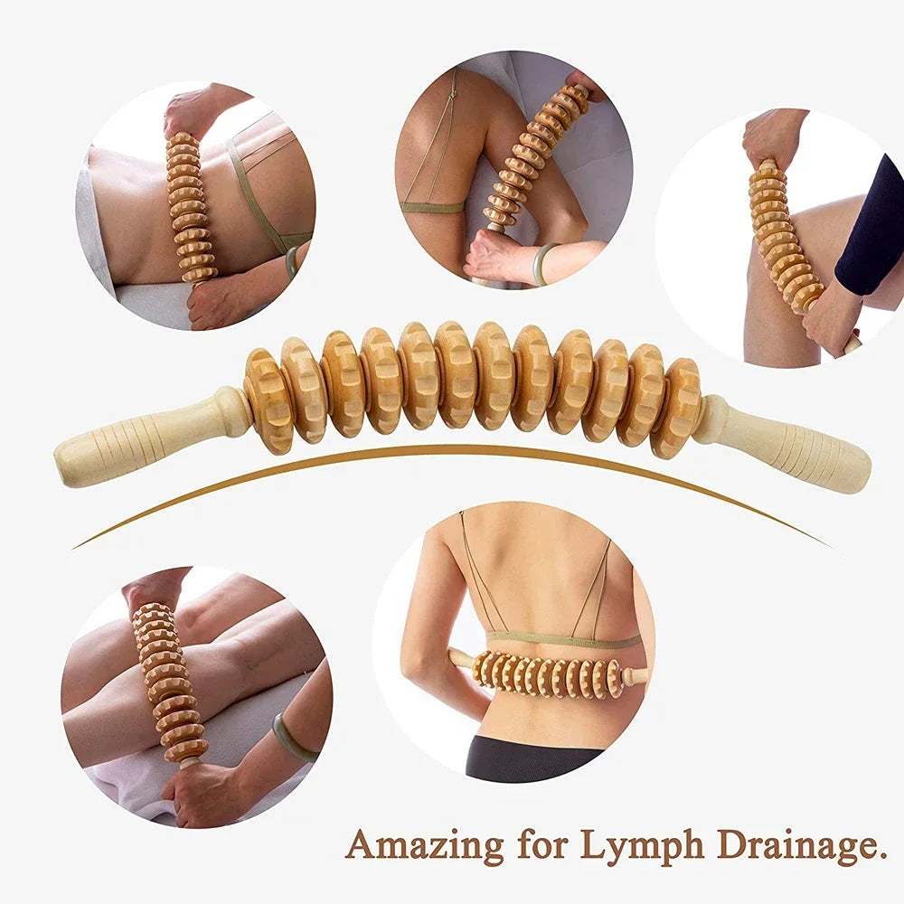 Wood Roller for Stomach Cellulite,Wooden Therapy Massage Tools for Body Shaping,Wood Rolling Massage Stick for Muscle Knots