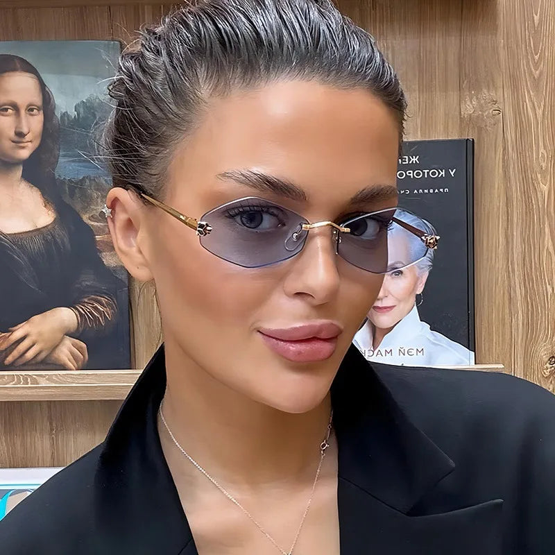 Luxury Polygon Sunglasses for Women Hipster Irregular Rimless Sunglasses Ladies Small Metal Frame Vintage Rhombus Eyewear Brown