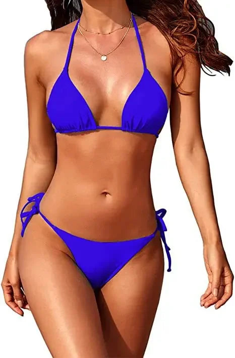 Pure Color Bikini Trendy Three-Point Beach Swimsuit Sexy Bandage Women's Swimwear Trend Set Beach Vacation Essential Luxlife Brands