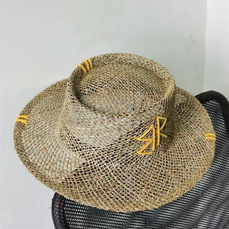 Designer French Elegant Women's Summer RB Letter Straw Hat Wide Brim Breathable Sun Protect Fashionable Beach Vacation Sun Hat