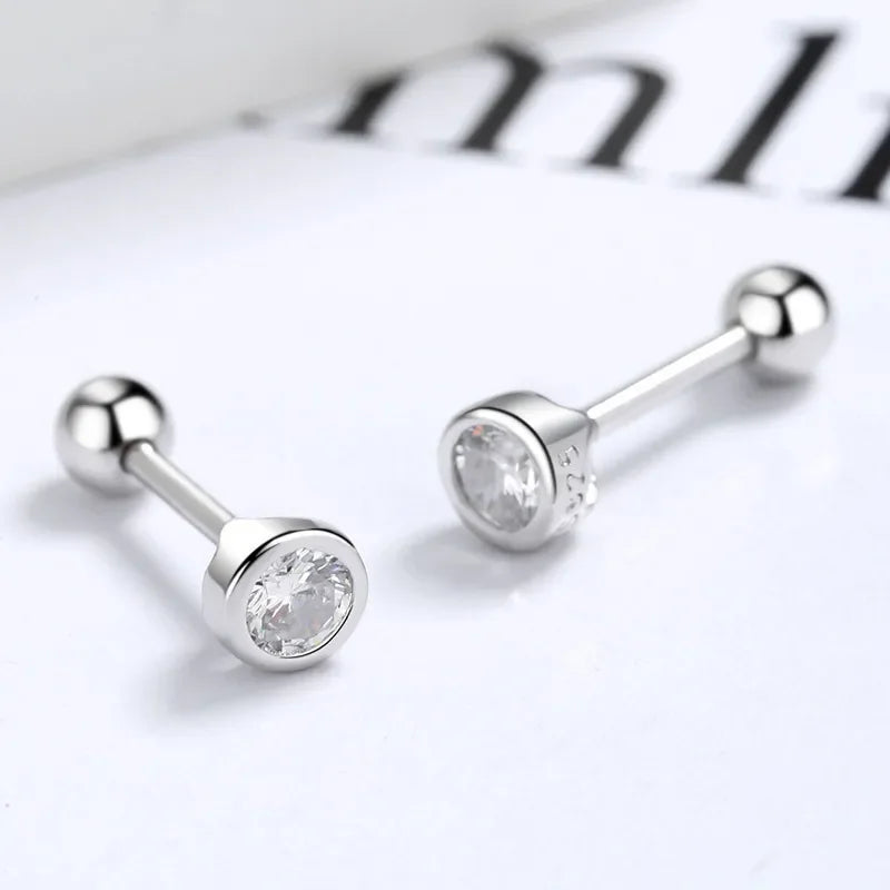 Trustdavis Real 925 Sterling Silver Fashion Round 4/5/6mm CZ Beads Screw Stud Earrings For Women Wedding Fine Jewelry DA2269 LUXLIFE BRANDS
