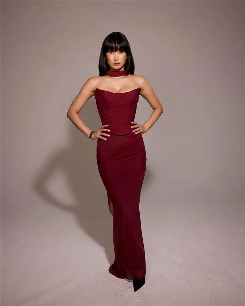 Elegant Wine Strapless Maxi Skirt Set Luxlife Brands