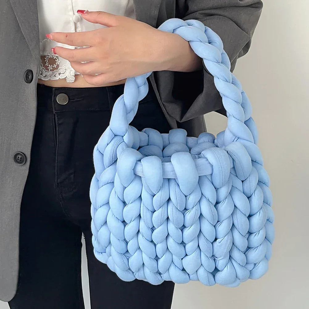 Beach Crochet Handbag Summer Straw Rope Knitting Top-Handle Bag for Women's Icelandic Wool Handmade Clutch Bag Lightweight Totes