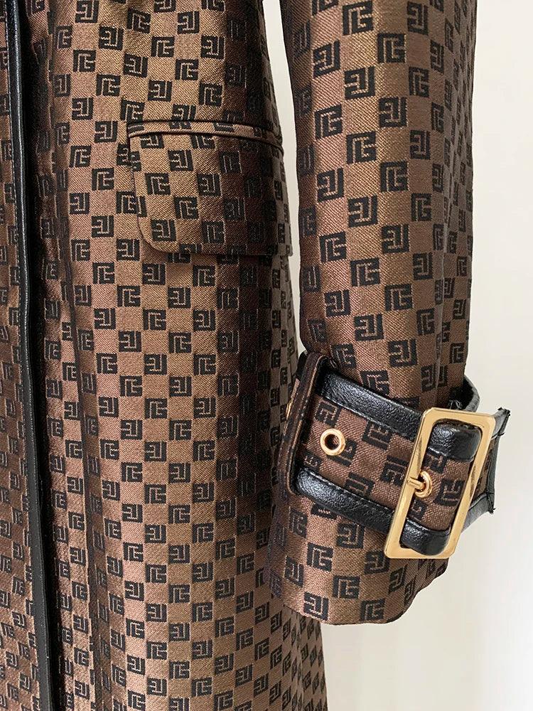 HIGH STREET Newest 2024 Fall Winter Designer Coat Women's Belted Monogram Jacquard Trench Overcoat LUXLIFE BRANDS
