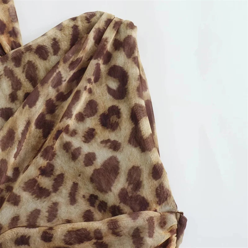 MUJER 2025 Woman Body Leopard Print Mesh Sleeveless Bodysuit Women Summer Tulle Off Shoulder Tight Bodysuit Lingerie Sexy Body