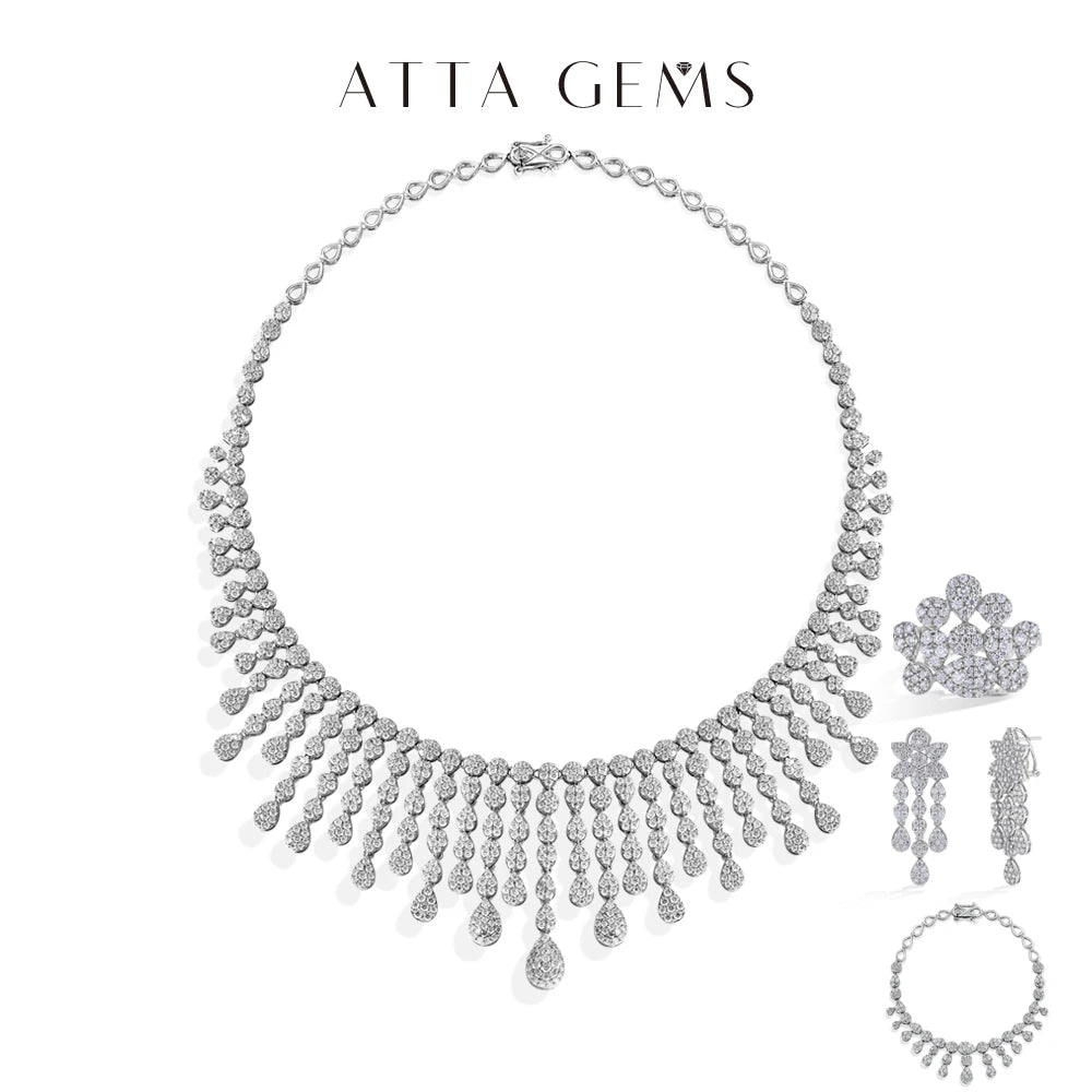 ATTAGEMS Real Moissanite Jewelry Set for Women D VVS1 S925 Sterling Silver Luxury Ring Earrings Bracelet Necklace  Wedding Gifts
