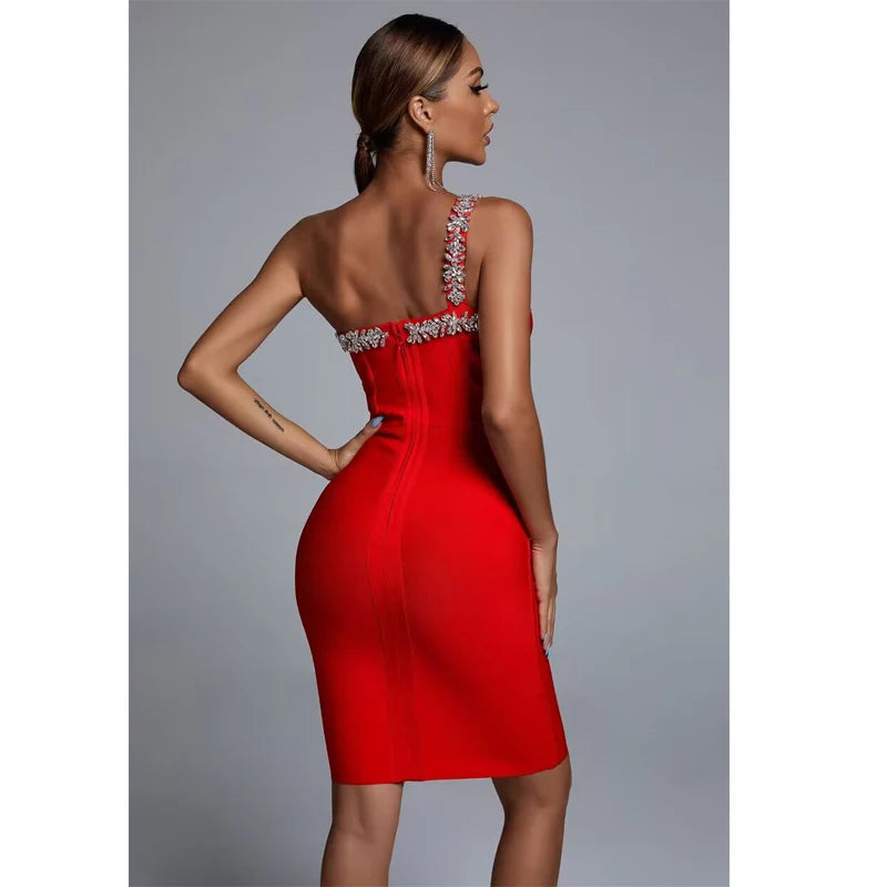 Heart Throb One Shoulder Diamond Bandage Dress