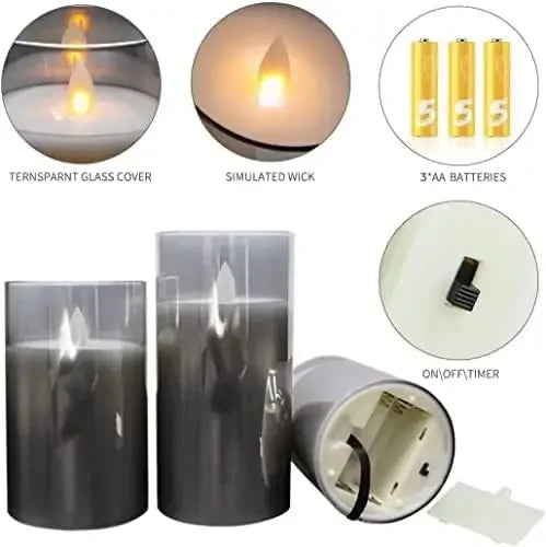 Led Flameless Candles, Battery Operated Flickering Candles Pillar Real Wax Moving Flame Electric Candle Sets Gold Glass LUXLIFE BRANDS