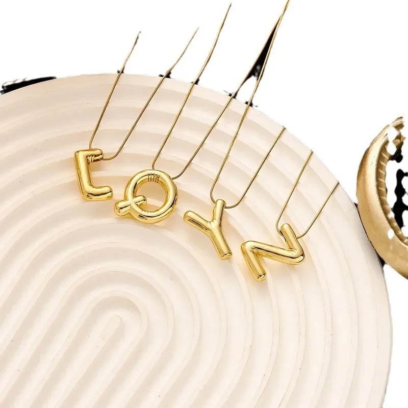 Stainless Steel Chain Gold Plated Letter Necklaces Chunky Alphabet Balloon Bubble Initial Pendant Necklace for Women Men Jewelry LUXLIFE BRANDS