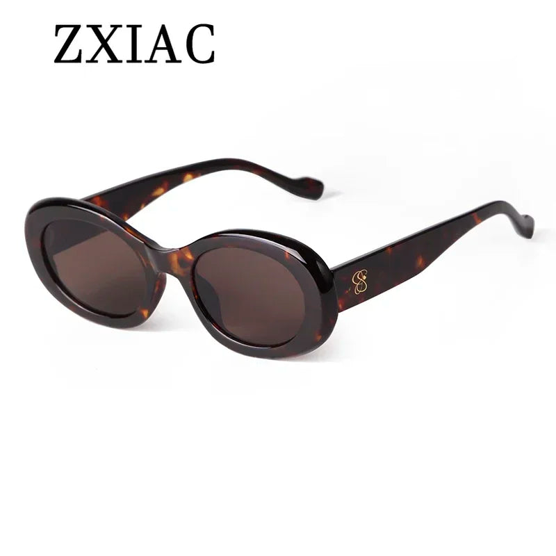 ZXIAC Fashion Oval Frame Sunglasses Women Brand Luxury Designer 90s Vintage Sun Glasses for Men Grey Lens Eyewear UV400 Shades