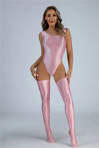 Women Candy Color Oil Glossy Elastic Bodysuit Bodycon Rompers One-piece Swimsuit Silky Tights Satin Backless Shaper Sexy Leotard Luxlife Brands