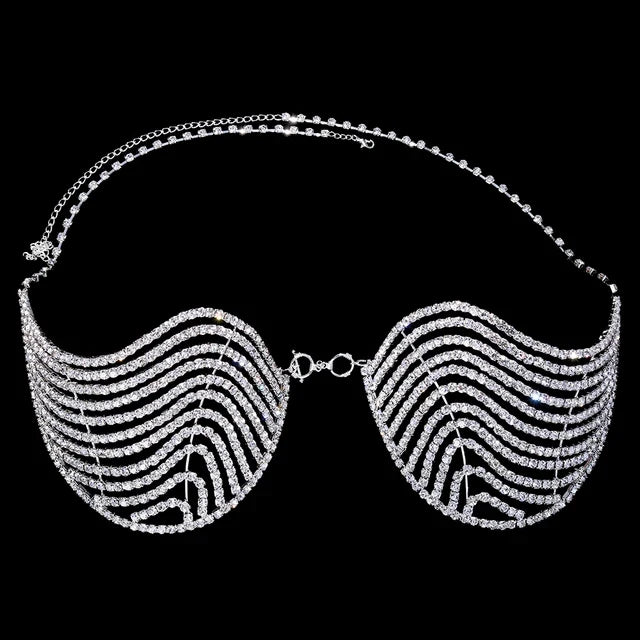 Luxury Crystal Swirl Micro Bikini Body Chain – Shimmering Rhinestone Tassel Bra & Exotic Chest Harness for Festivals, Raves & Clubwear