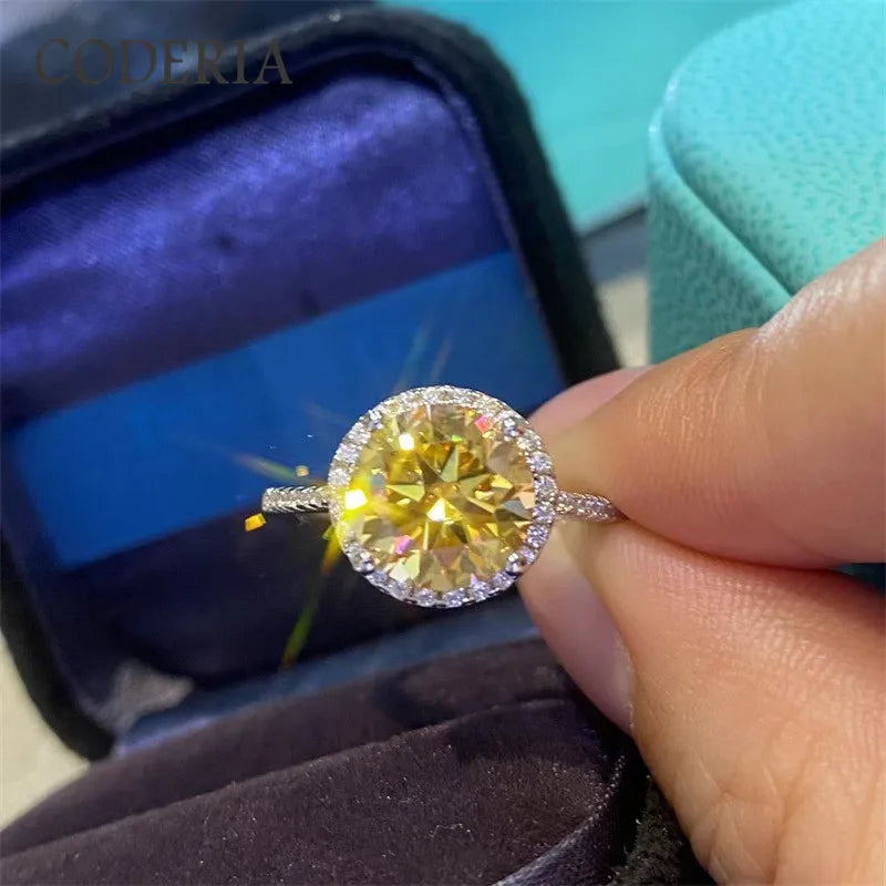 Lemon Yellow Moissanite 14K White Gold Sterling Silver Ring 3.0 Carat Colored Diamond Wedding Ring Luxury Jewelry Women Gift