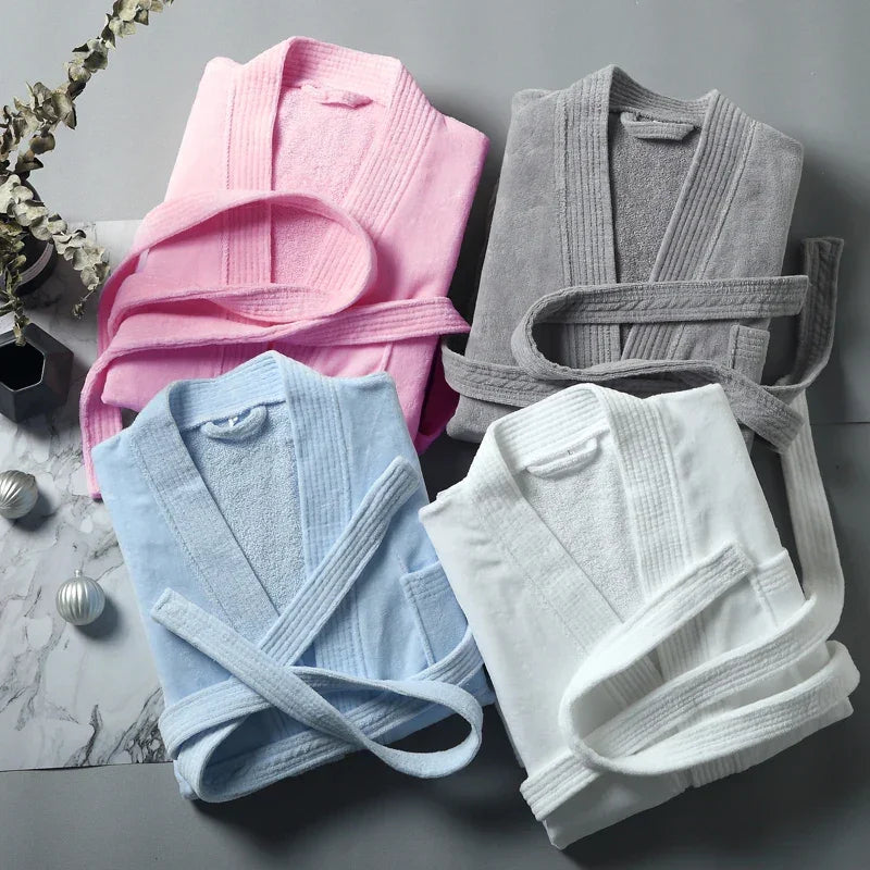 Women 100% Cotton Terry Bath Robe Plus Size Suck Water Towel Bathrobe Kimono Dressing Gown Winter Summer Men Waffle Sleepwear LUXLIFE BRANDS