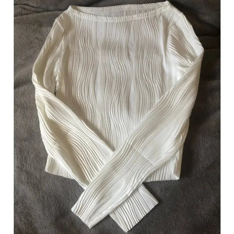 Tessa Textured Long Sleeve Crop Top - LUXLIFE BRANDS