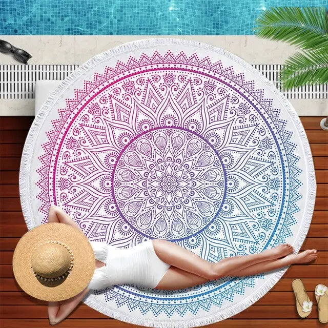 Gradient Mandala Round Beach Towel/Yoga Mat