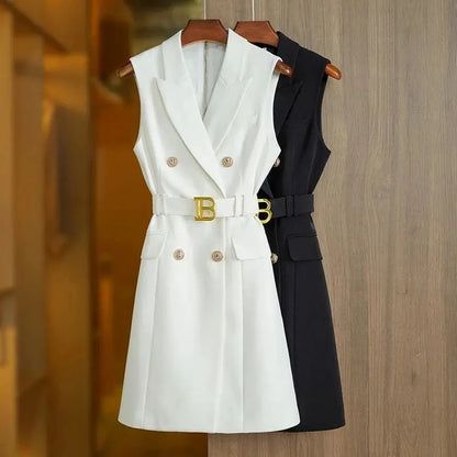 Brittany Blazer Dress with Gold Buttons
