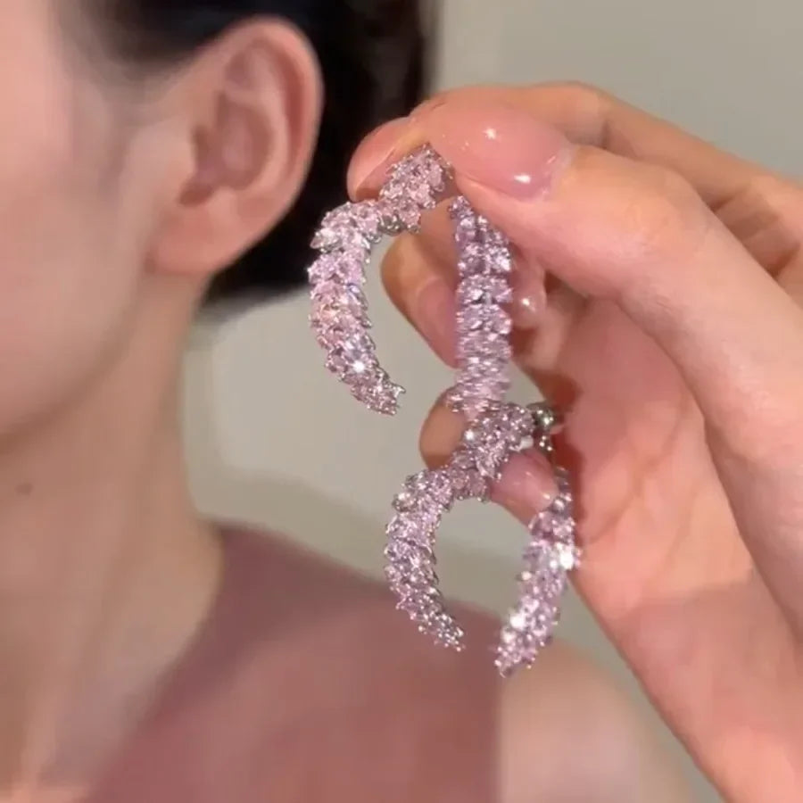 French Style Small Fragrance Pink Wheat Ear Lovehigh-end Feeling Light Luxury Zircon Earrings for Girls.