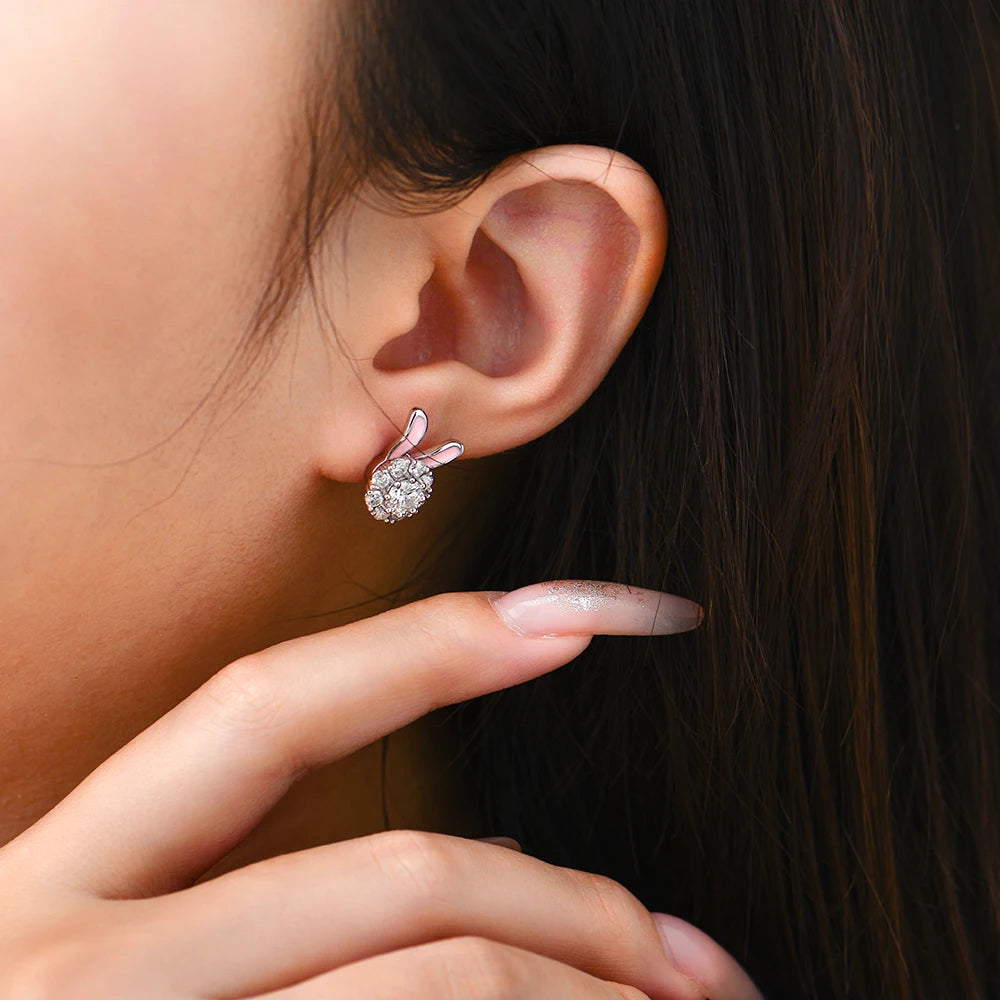 ATTAGEMS S925 Sterling Silver Moissanite Diamond Earrings Enamel Design Rabbit Shape For Women Girls Birthday Gifts Fine Jewelry