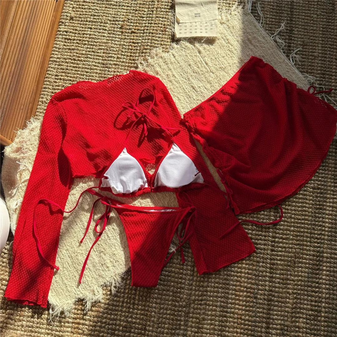 2025 Long Sleeve With Skirt Halter Bikini Women Swimwear Female Swimsuit Four-pieces Bikini set Bather Bathing Suit Swim V6358 Luxlife Brands