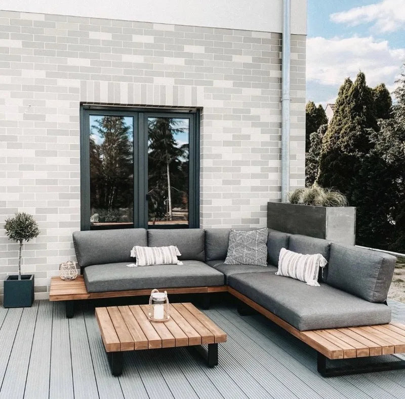 Nordic Hotel Villa Outdoor Sofas Garden Furniture Waterproof PE Hotel Villa Garden Rattan Aluminum Teak Wood Sectional Sofa Set Luxlife Brands