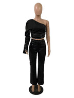Wmstar Two Piece Set Women Single Long Sleeve Outfit Sexy Bodycon PU Patchwork Top Pants Set Matching Wholesale Dropshpping 2024 Luxlife Brands