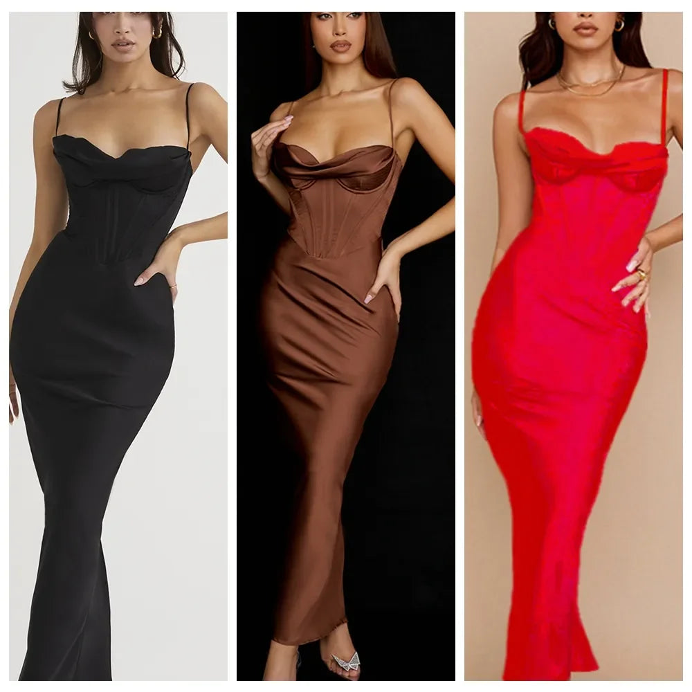 Satin Maxi Bodycon Dress LUXLIFE BRANDS
