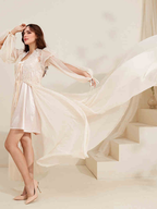 Boho Lace Embroidered Long Sheer Robe Set with Camisole Dress SelenaHuanStudio