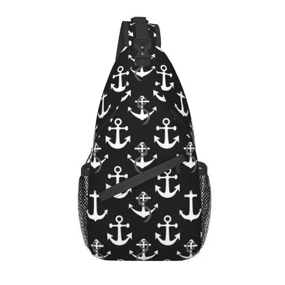 Vintage Anchor With Stripes Sling Chest Crossbody Bag Men Casual Nautical Marine Shoulder Backpack for Hiking