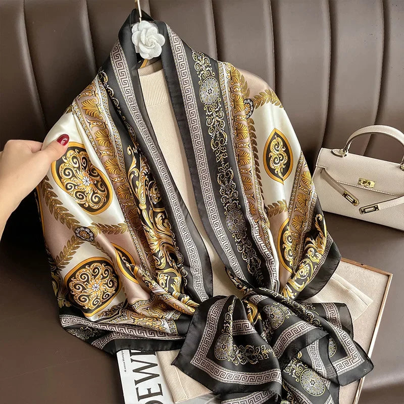 Design Satin Silk Shawl Hijab Scarf Women Fashion Summer Sunscreen Beach Stole Wraps Bufanda Female Headkerchief Echarpe New Luxlife Brands