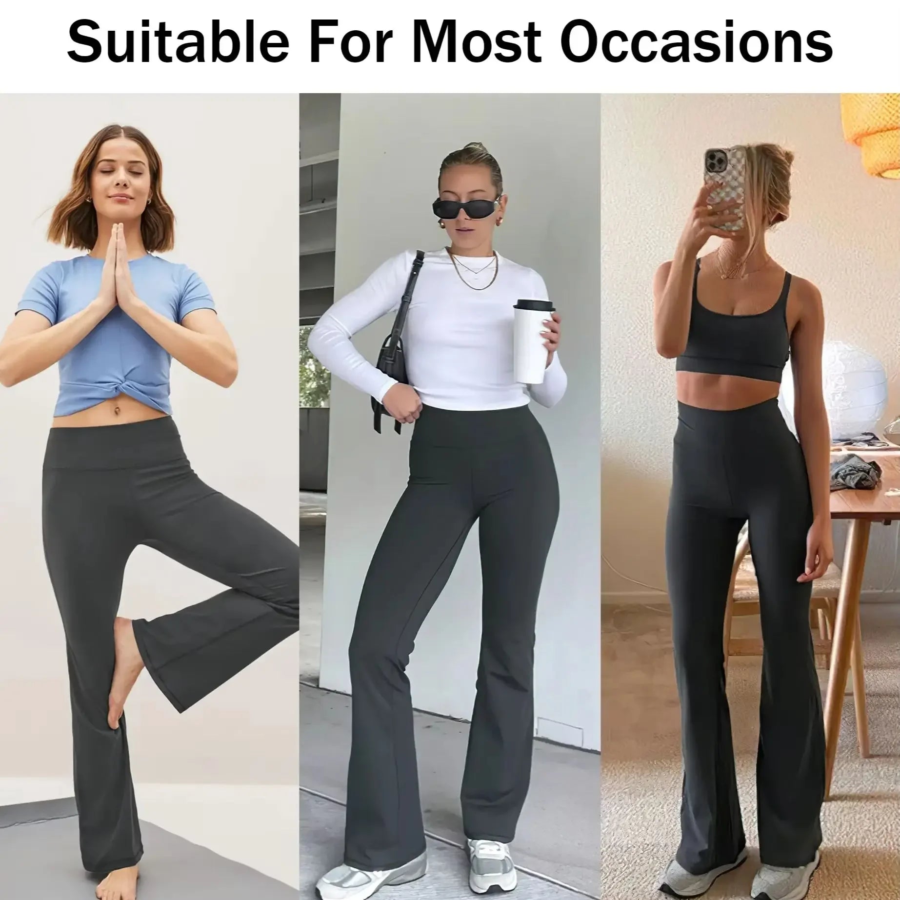 Women's Flare Leggings with Pockets High Waisted Butt Lifting No Front Seam Tummy Control Bootcut Yoga Pants for Women