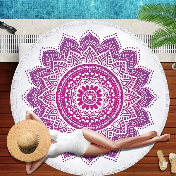 Gradient Mandala Round Beach Towel/Yoga Mat