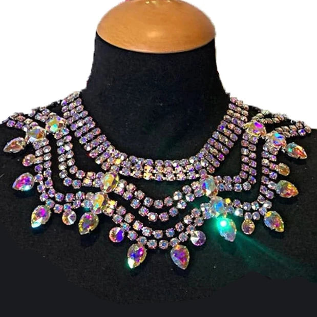 Multi layered Wave Rhinestone Necklace & Earring Set