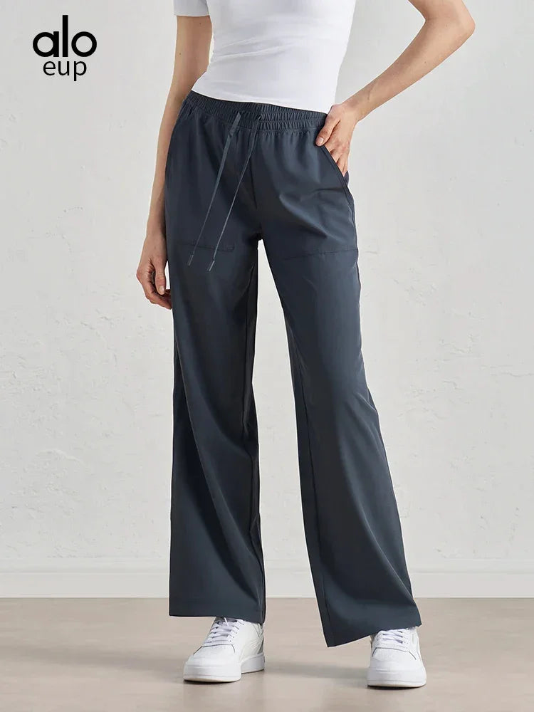 Alo Eup High Waist Wide Leg Dstring Pants Summer Casual Fitn Outdoor Sports Straight Leg Loose Fit Trousers