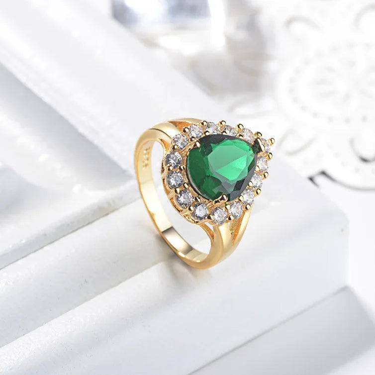 Hurrem Sultan Ring with Emerald Turkish Handmade Jewelry Small Drop Shape Pear Cut Emerald and Round Cut Topaz Ring LUXLIFE BRANDS