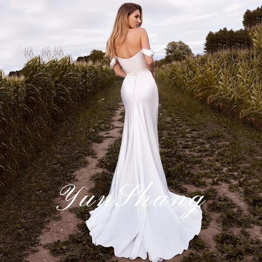 Sexy Mermaid Strapless White Wedding Dress With High Side Split Off The Shoulder Beach Backless Bride Gown Button Robe de mariée LUXLIFE BRANDS