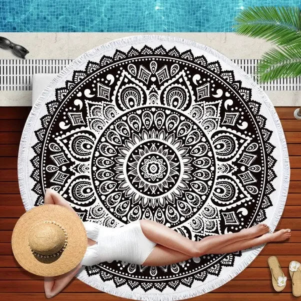 Gradient Mandala Round Beach Towel/Yoga Mat