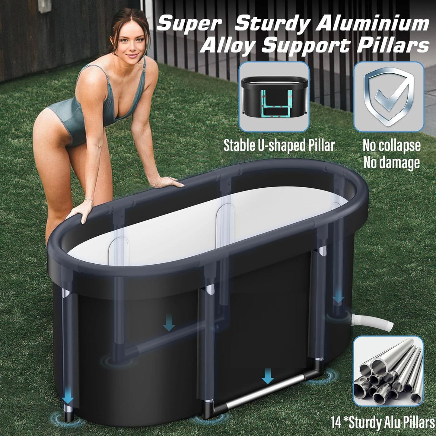 Ice Bath Tub for Athletes Large Collapsible Hot Tub Portable Cold Plunge for Outdoor Garden Yard Gym,Upgraded All-Aluminum Frame