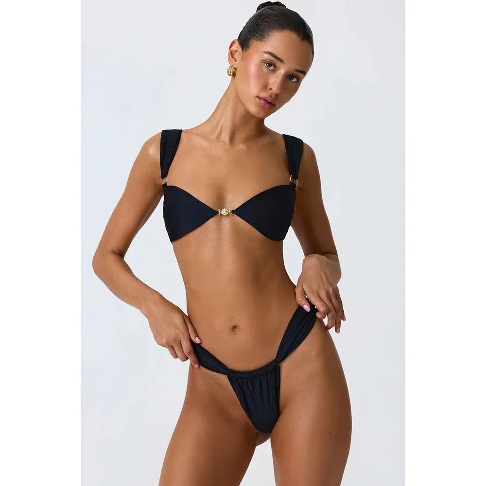 2024 New Sexy Bikinis Solid Push UP Swimwear Women Swimsuit Brazilian Bikini Set Hollow Out Beachwear Thong Biquini Female