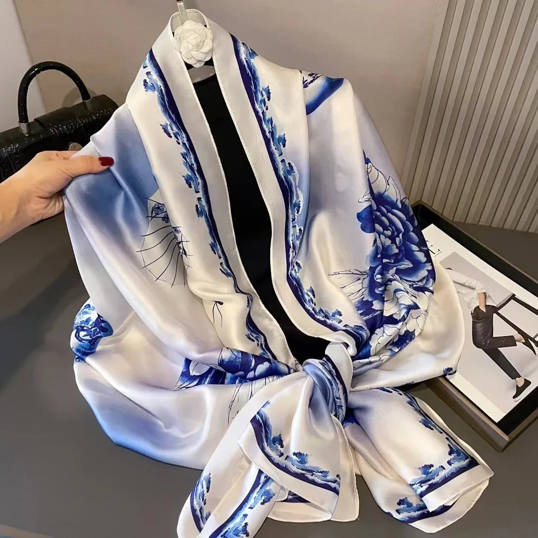 180*90cm Luxury Brand Spring Summer Autumn Women Clothing New Fashion Color matching printed silk scarf lady popular turba