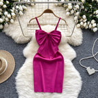 2024 Sexy Backless Lace Solid Knitted Bow Summer Dress Women Black Mini Party Dress Bodycon Sheath night Club Outfits Luxlife Brands