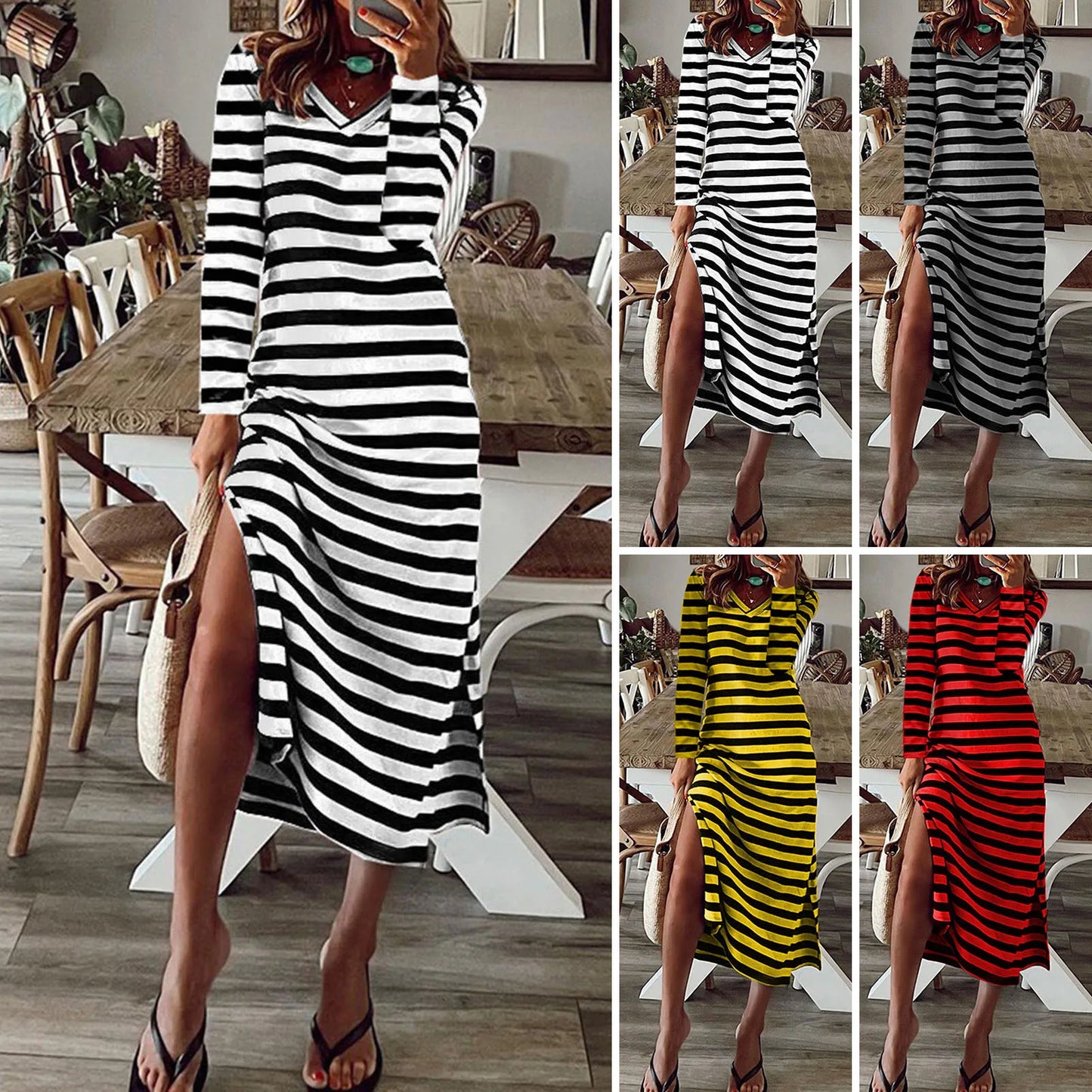 Summer Dresses 2023 Woman Plus Size Dresses For Women Casual Stripe Print V-neck Short Sleeve Loose Long Dress Robe Femme LUXLIFE BRANDS