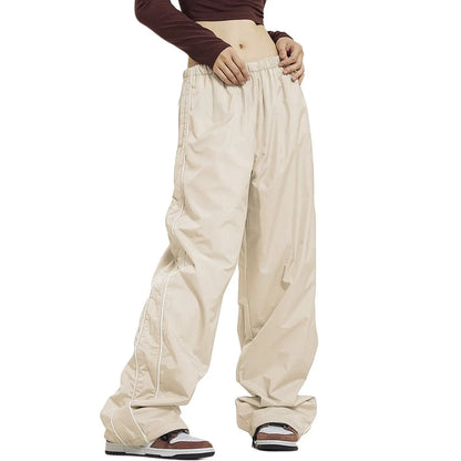 Y2k Women Drawstring Jogger Pants Casual Low Waist Side Stripe Patchwork Sweatpants Male Fashion Wide Leg Cargo Pants Streetwear