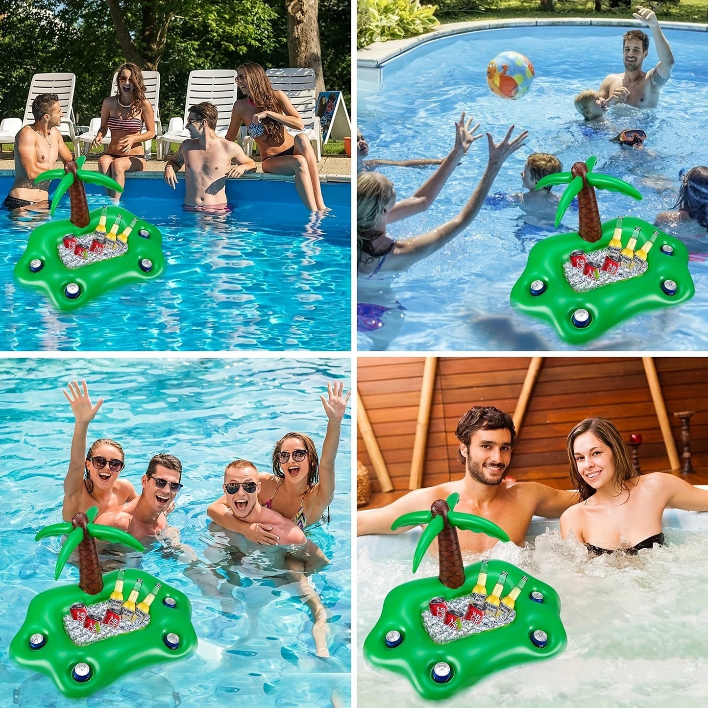 Inflatable Palm Tree Pool Party Float with Built-In Drink Cooler & Cup Holders